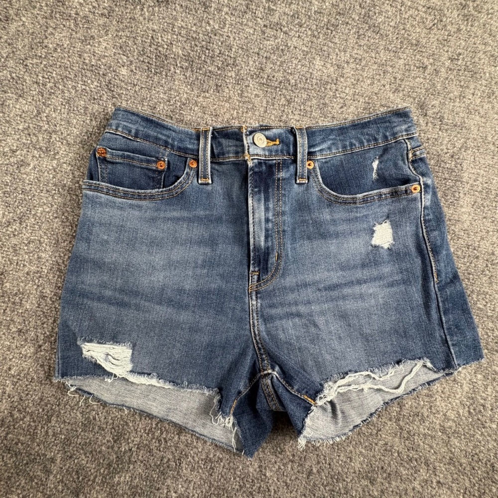 Levi's Shorts Women 28 Blue Denim Distressed Frayed Hem Y2K Grunge Festival Boho